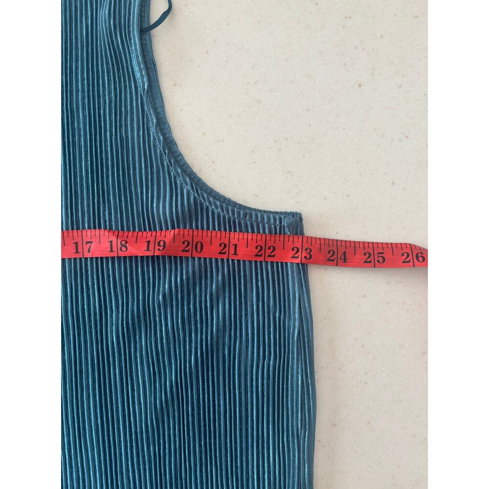 Rachel Zoe Blue Pleated Velvet Sleeveless Tank Top XL Textured Stretch Blouse - Picture 12 of 12